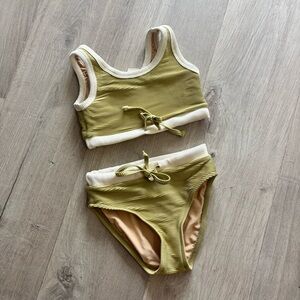Girls Zulu & Zephyr earthy green Two-Piece Swim Set with Cream Tag